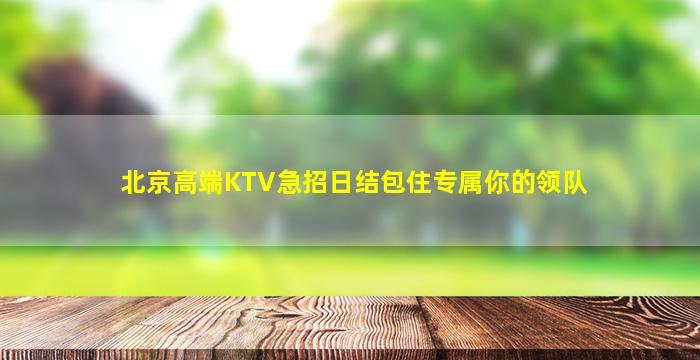 北京高端KTV急招日结包住专属你的领队